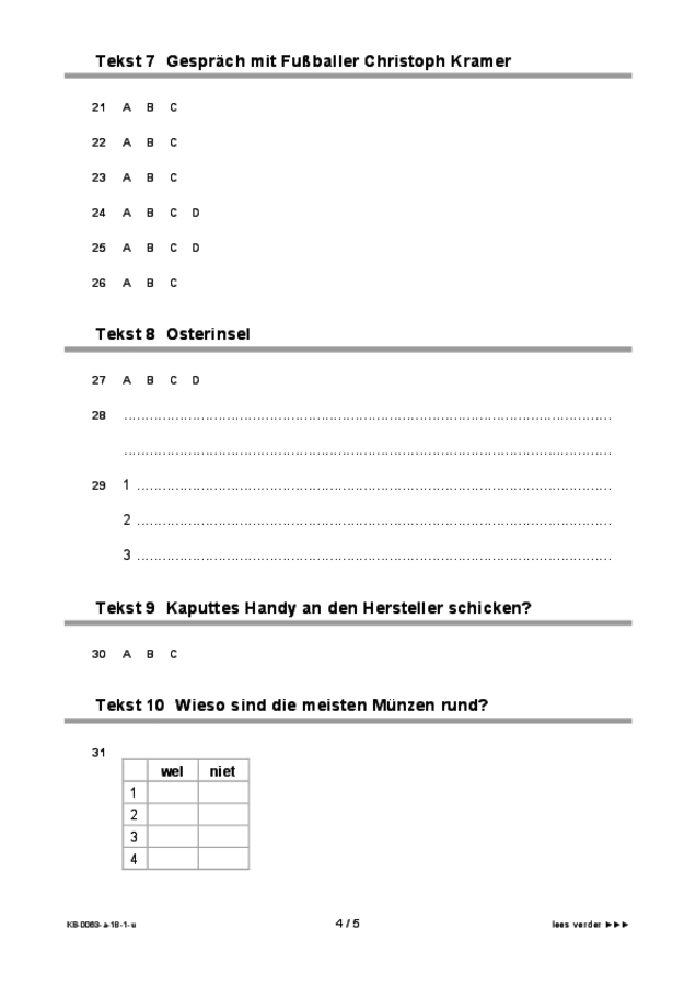 Uitwerkbijlage examen VMBO KB Duits 2018, tijdvak 1. Pagina 4