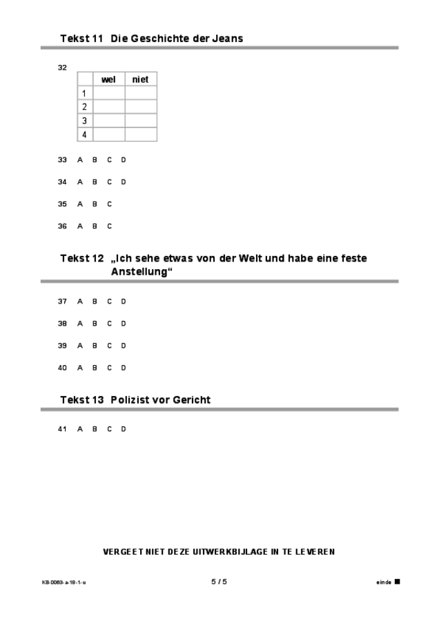 Uitwerkbijlage examen VMBO KB Duits 2018, tijdvak 1. Pagina 5