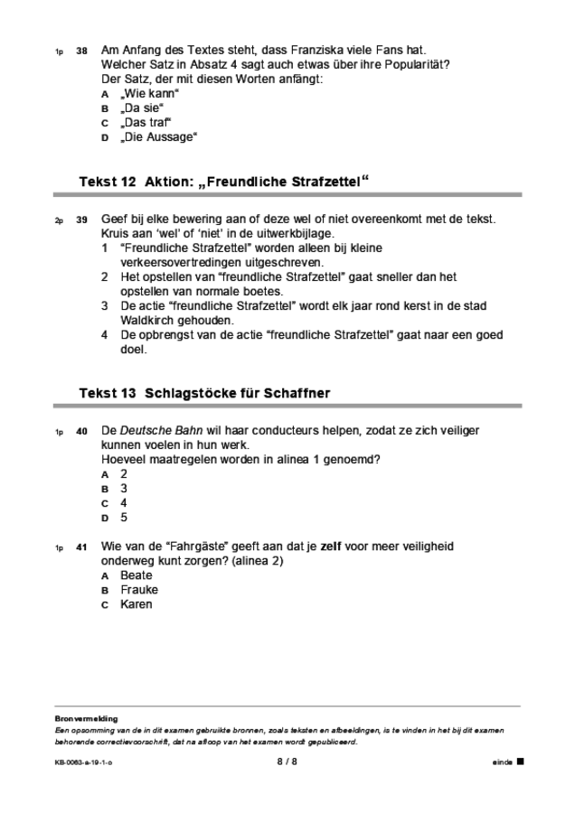Opgaven examen VMBO KB Duits 2019, tijdvak 1. Pagina 8