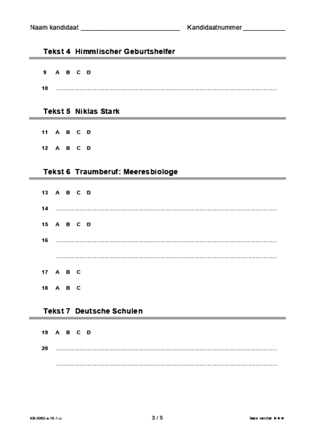 Uitwerkbijlage examen VMBO KB Duits 2019, tijdvak 1. Pagina 3