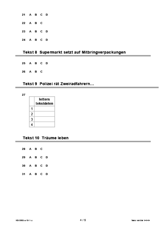 Uitwerkbijlage examen VMBO KB Duits 2019, tijdvak 1. Pagina 4