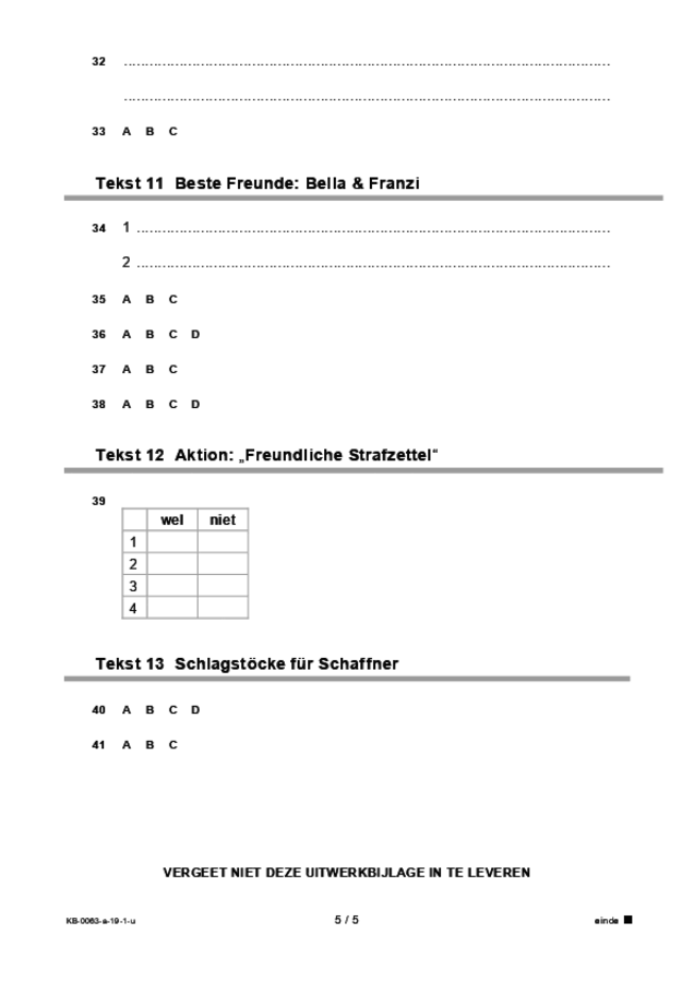 Uitwerkbijlage examen VMBO KB Duits 2019, tijdvak 1. Pagina 5