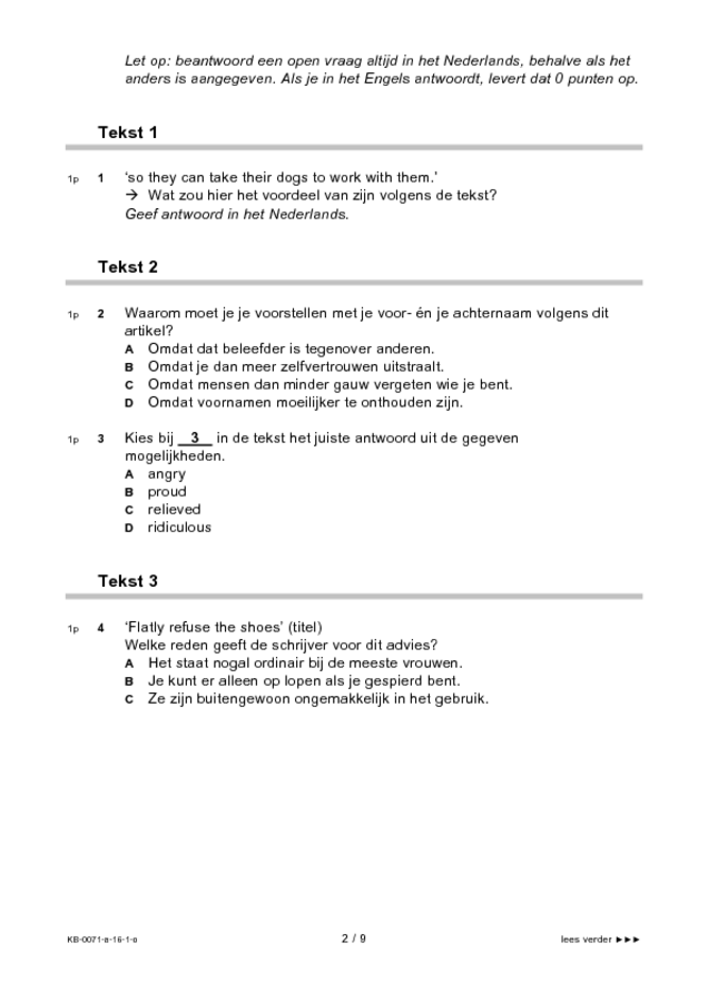 Opgaven examen VMBO KB Engels 2016, tijdvak 1. Pagina 2