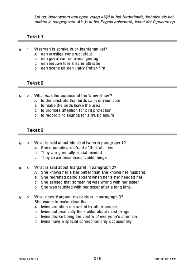Opgaven examen VMBO KB Engels 2018, tijdvak 1. Pagina 2