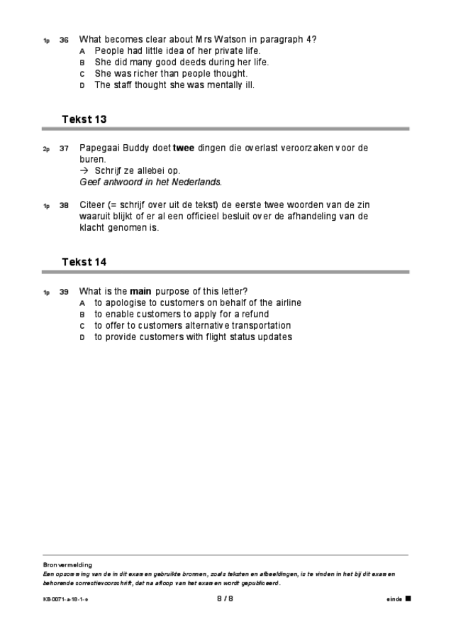 Opgaven examen VMBO KB Engels 2018, tijdvak 1. Pagina 8