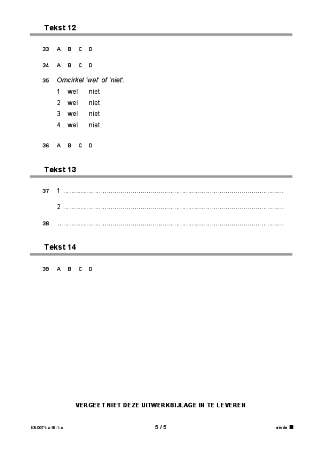 Uitwerkbijlage examen VMBO KB Engels 2018, tijdvak 1. Pagina 5