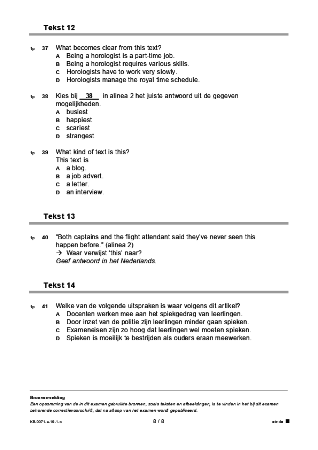 Opgaven examen VMBO KB Engels 2019, tijdvak 1. Pagina 8