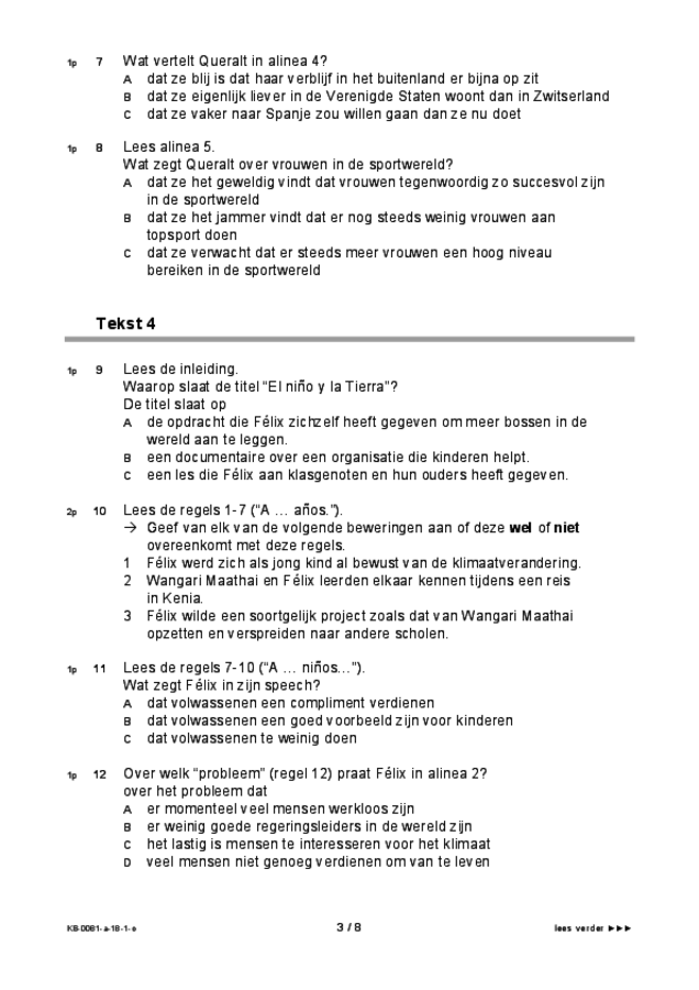 Opgaven examen VMBO KB Spaans 2018, tijdvak 1. Pagina 3