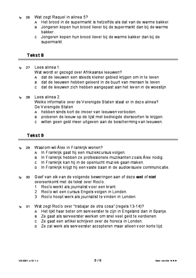Opgaven examen VMBO KB Spaans 2018, tijdvak 1. Pagina 6
