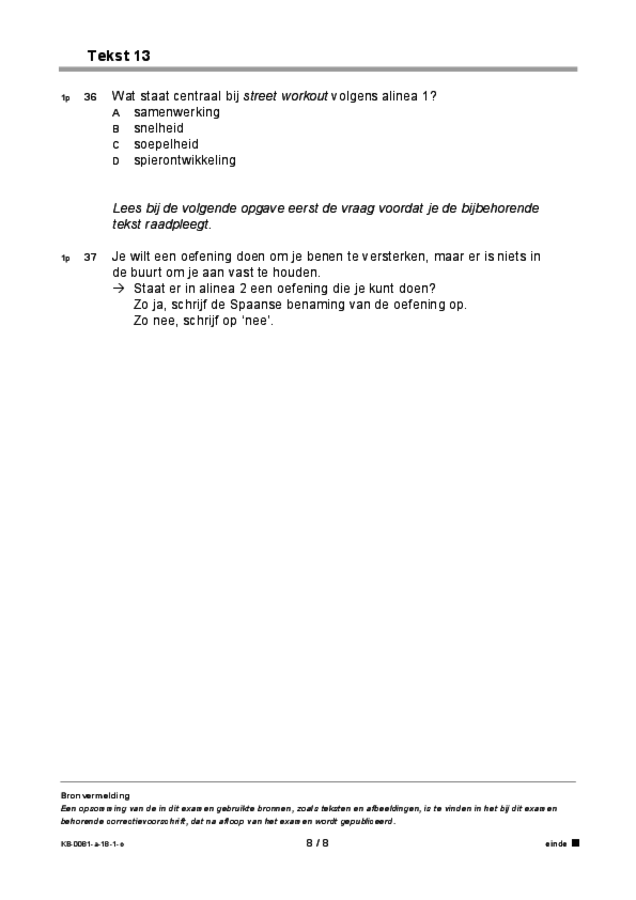 Opgaven examen VMBO KB Spaans 2018, tijdvak 1. Pagina 8