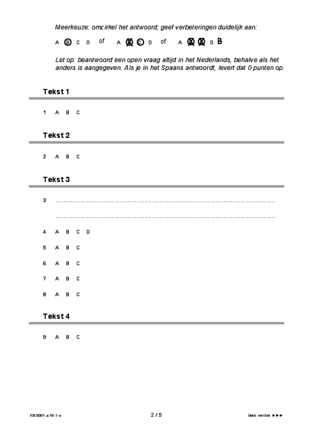 Uitwerkbijlage examen VMBO KB Spaans 2018, tijdvak 1. Pagina 2