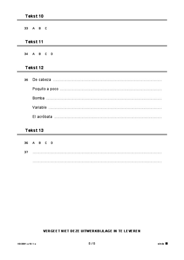 Uitwerkbijlage examen VMBO KB Spaans 2018, tijdvak 1. Pagina 5