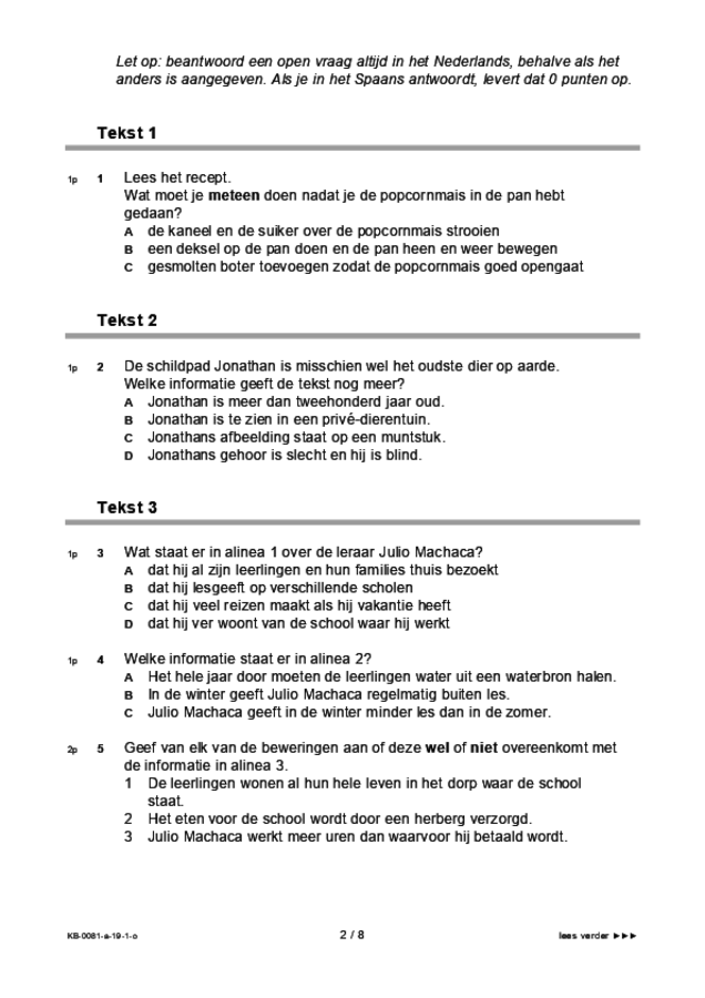 Opgaven examen VMBO KB Spaans 2019, tijdvak 1. Pagina 2