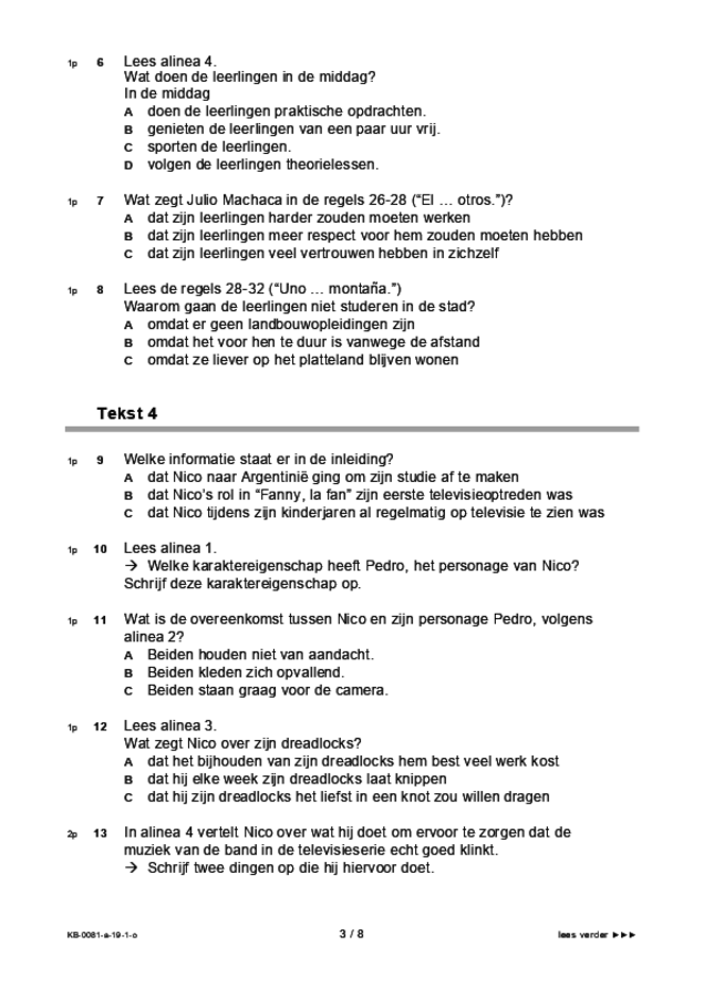 Opgaven examen VMBO KB Spaans 2019, tijdvak 1. Pagina 3