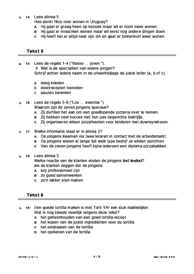 Opgaven examen VMBO KB Spaans 2019, tijdvak 1. Pagina 4