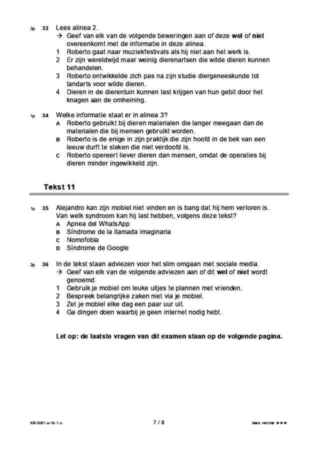 Opgaven examen VMBO KB Spaans 2019, tijdvak 1. Pagina 7