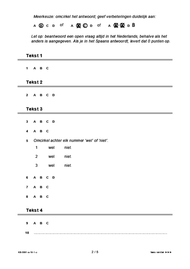 Uitwerkbijlage examen VMBO KB Spaans 2019, tijdvak 1. Pagina 2