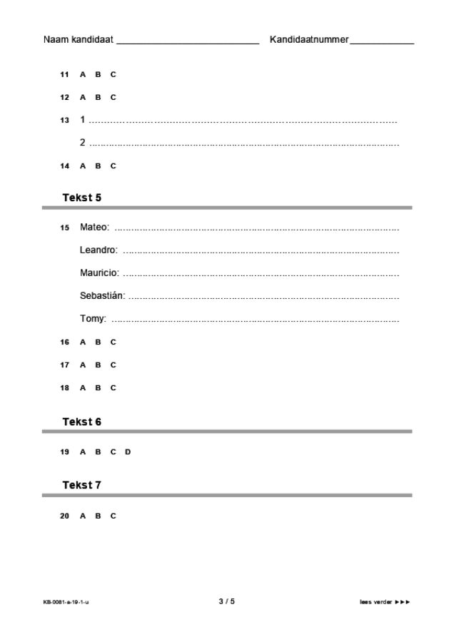 Uitwerkbijlage examen VMBO KB Spaans 2019, tijdvak 1. Pagina 3