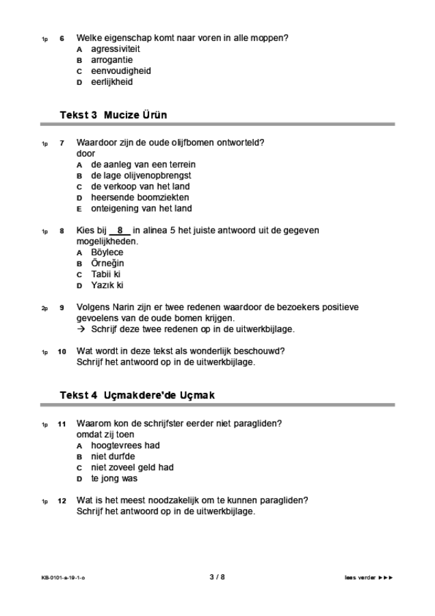 Opgaven examen VMBO KB Turks 2019, tijdvak 1. Pagina 3