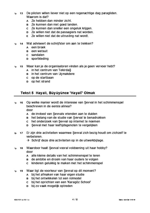 Opgaven examen VMBO KB Turks 2019, tijdvak 1. Pagina 4