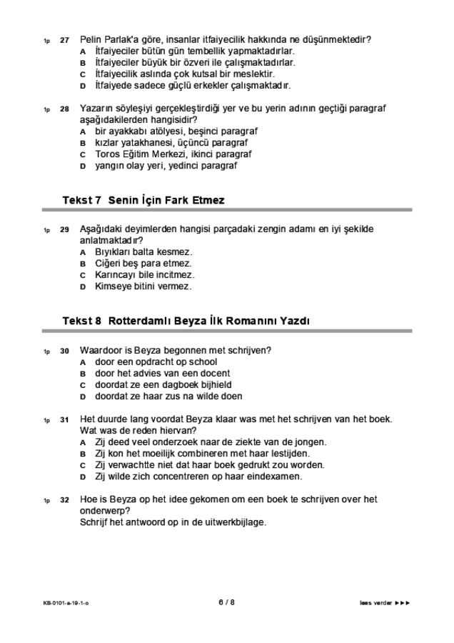 Opgaven examen VMBO KB Turks 2019, tijdvak 1. Pagina 6
