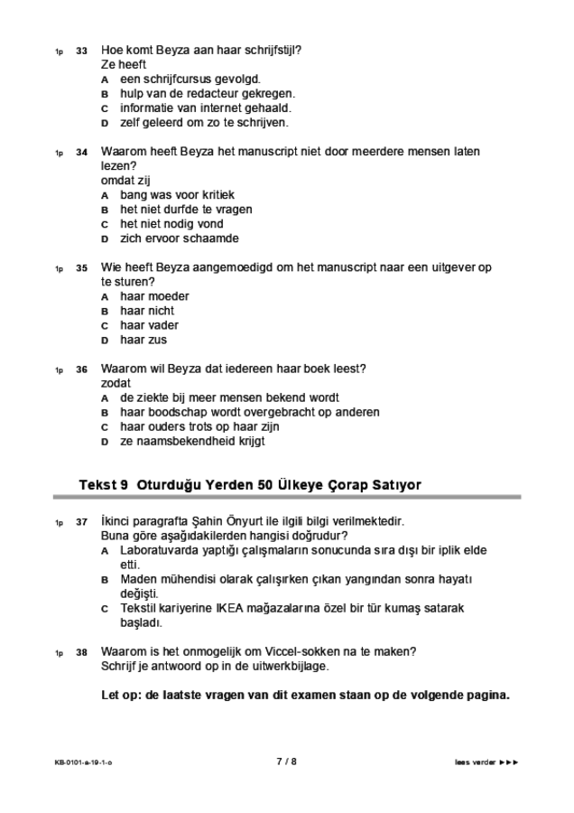 Opgaven examen VMBO KB Turks 2019, tijdvak 1. Pagina 7