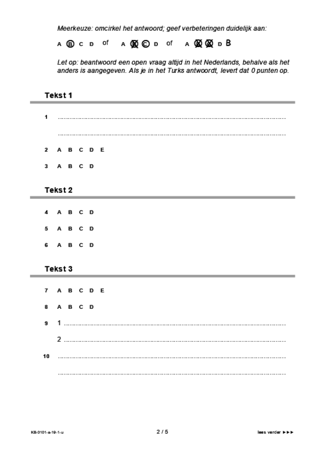 Uitwerkbijlage examen VMBO KB Turks 2019, tijdvak 1. Pagina 2