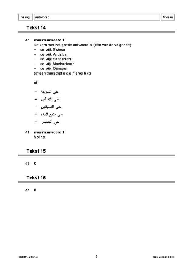 Correctievoorschrift examen VMBO KB Arabisch 2018, tijdvak 1. Pagina 9