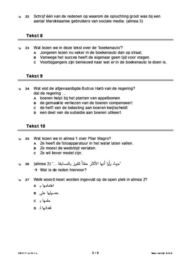 Opgaven examen VMBO KB Arabisch 2019, tijdvak 1. Pagina 5