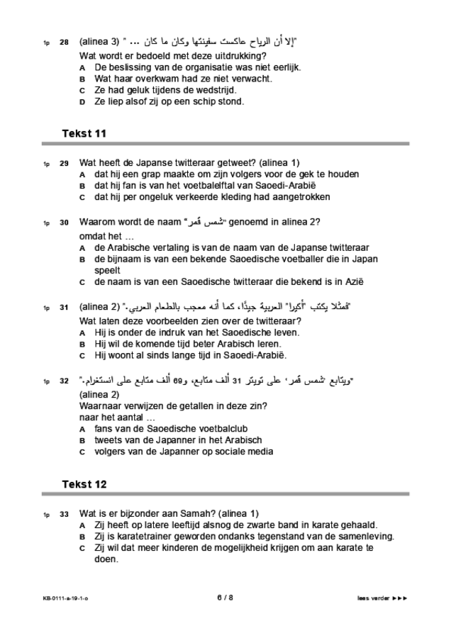 Opgaven examen VMBO KB Arabisch 2019, tijdvak 1. Pagina 6