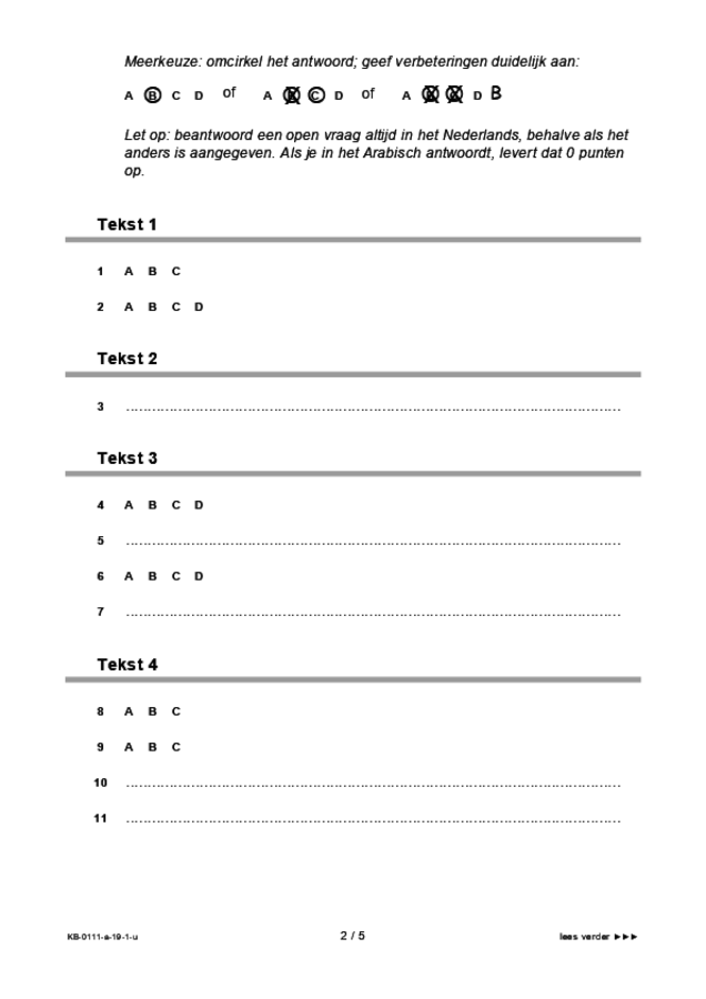 Uitwerkbijlage examen VMBO KB Arabisch 2019, tijdvak 1. Pagina 2