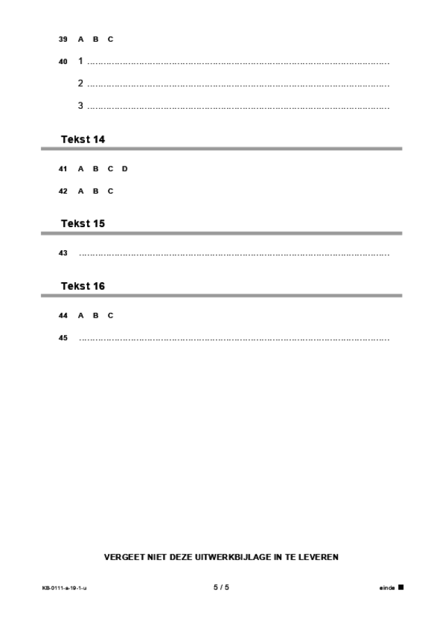 Uitwerkbijlage examen VMBO KB Arabisch 2019, tijdvak 1. Pagina 5