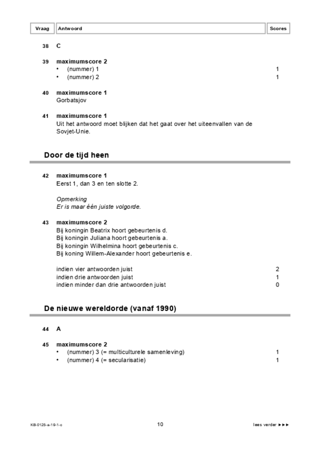 Correctievoorschrift examen VMBO KB geschiedenis 2019, tijdvak 1. Pagina 10