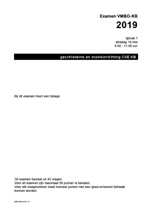 Opgaven examen VMBO KB geschiedenis 2019, tijdvak 1. Pagina 1