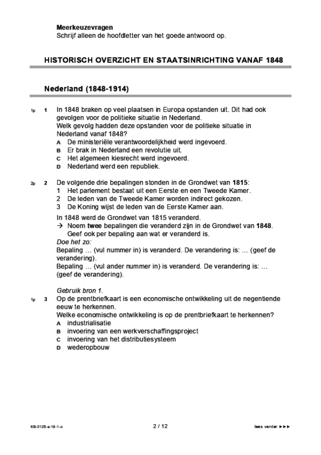 Opgaven examen VMBO KB geschiedenis 2019, tijdvak 1. Pagina 2