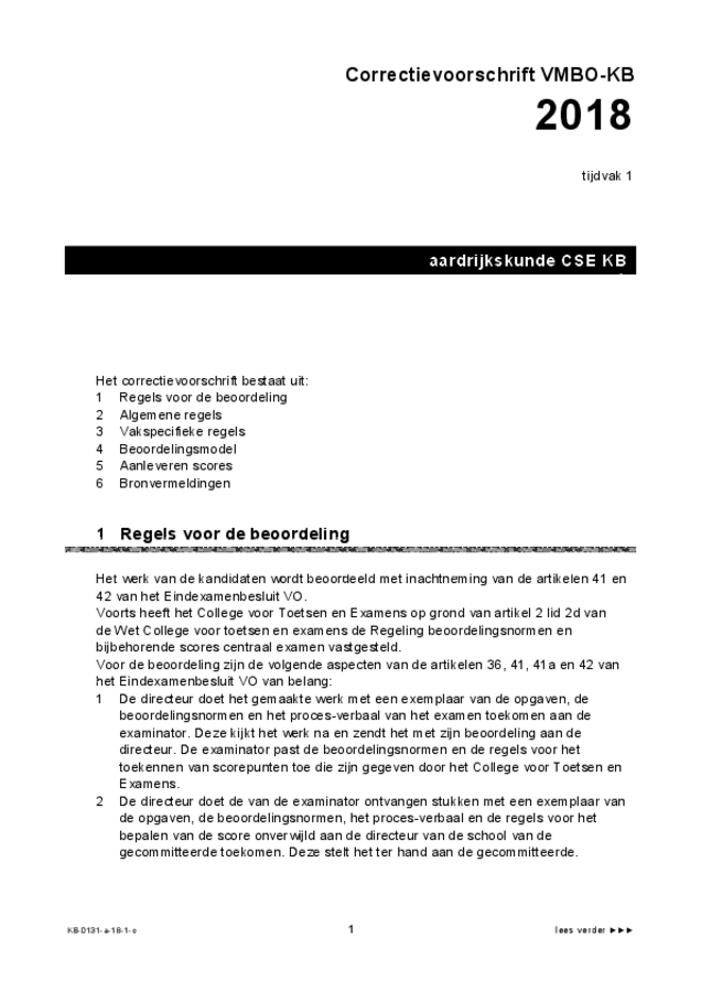 Correctievoorschrift examen VMBO KB aardrijkskunde 2018, tijdvak 1. Pagina 1
