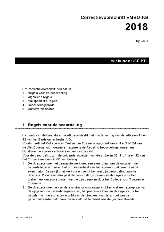 Correctievoorschrift examen VMBO KB wiskunde 2018, tijdvak 1. Pagina 1