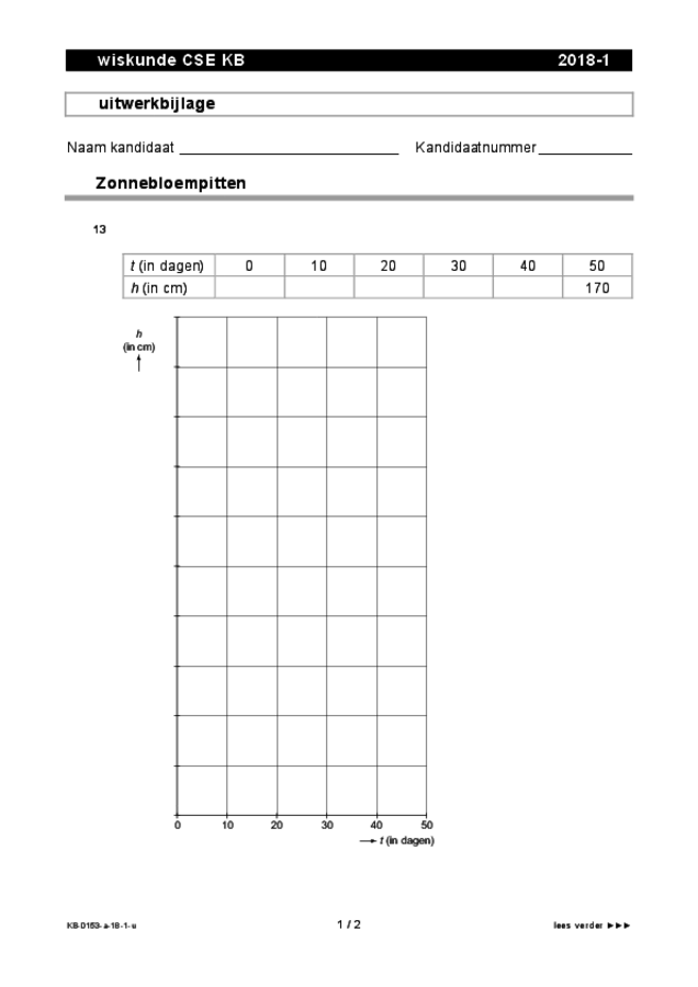 Uitwerkbijlage examen VMBO KB wiskunde 2018, tijdvak 1. Pagina 1