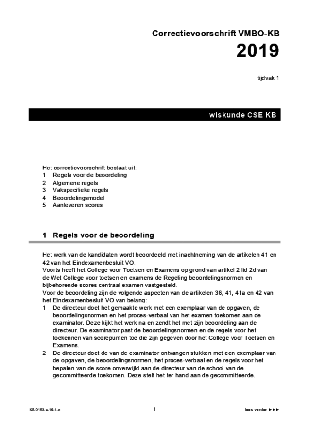 Correctievoorschrift examen VMBO KB wiskunde 2019, tijdvak 1. Pagina 1