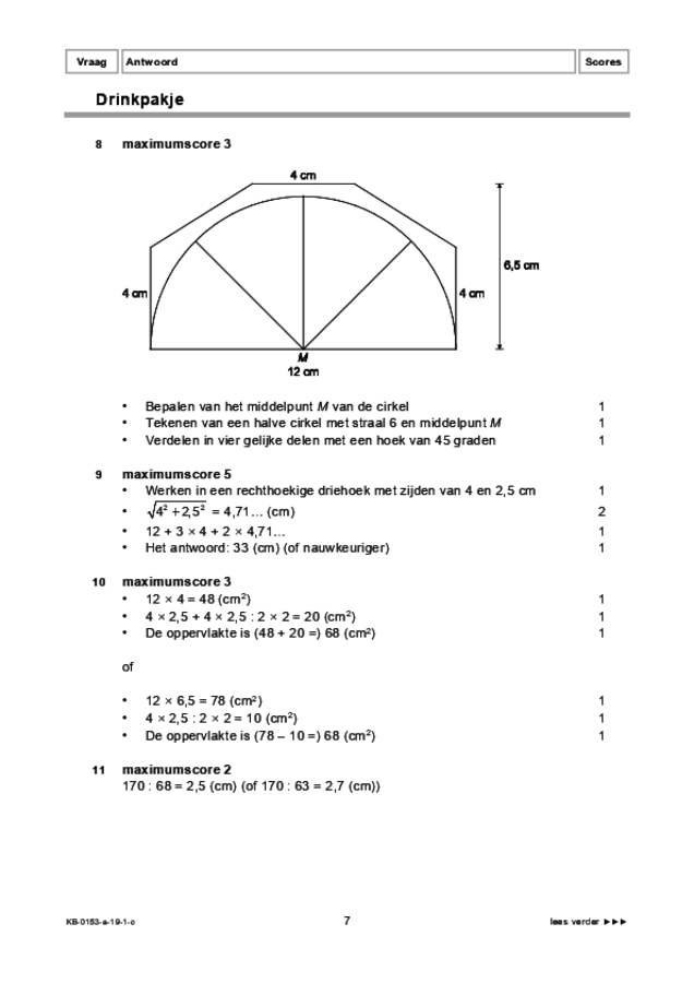 Correctievoorschrift examen VMBO KB wiskunde 2019, tijdvak 1. Pagina 7