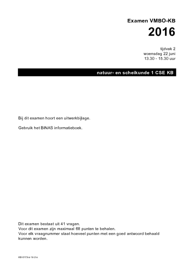 Opgaven examen VMBO KB natuur- en scheikunde 1 2016, tijdvak 2. Pagina 1