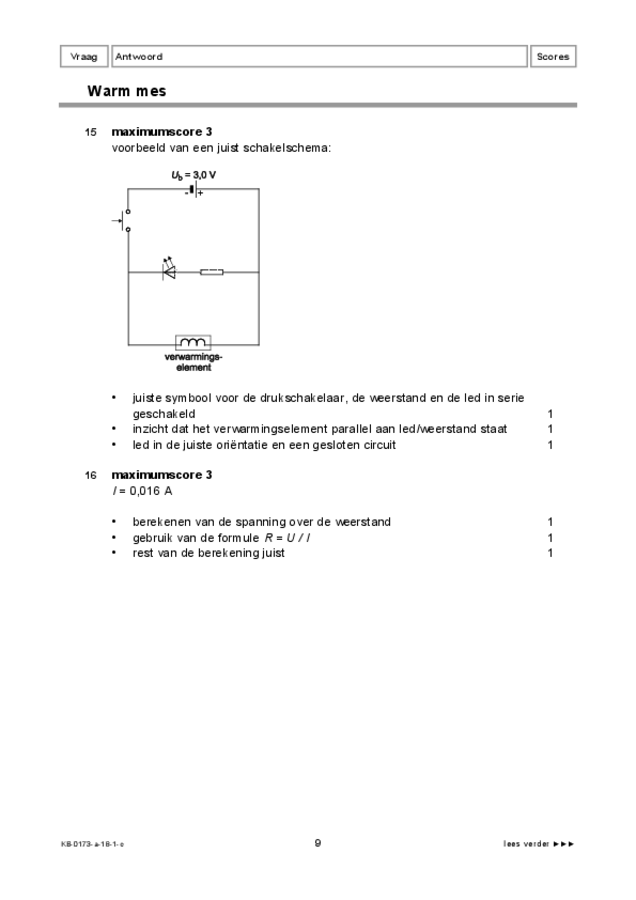 Correctievoorschrift examen VMBO KB natuur- en scheikunde 1 2018, tijdvak 1. Pagina 9
