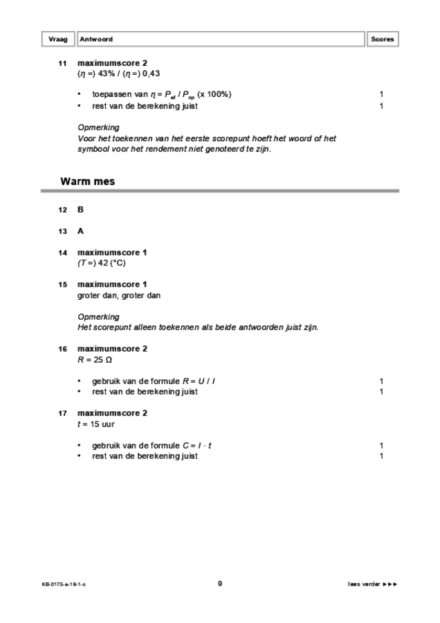 Correctievoorschrift examen VMBO KB natuur- en scheikunde 1 2019, tijdvak 1. Pagina 9