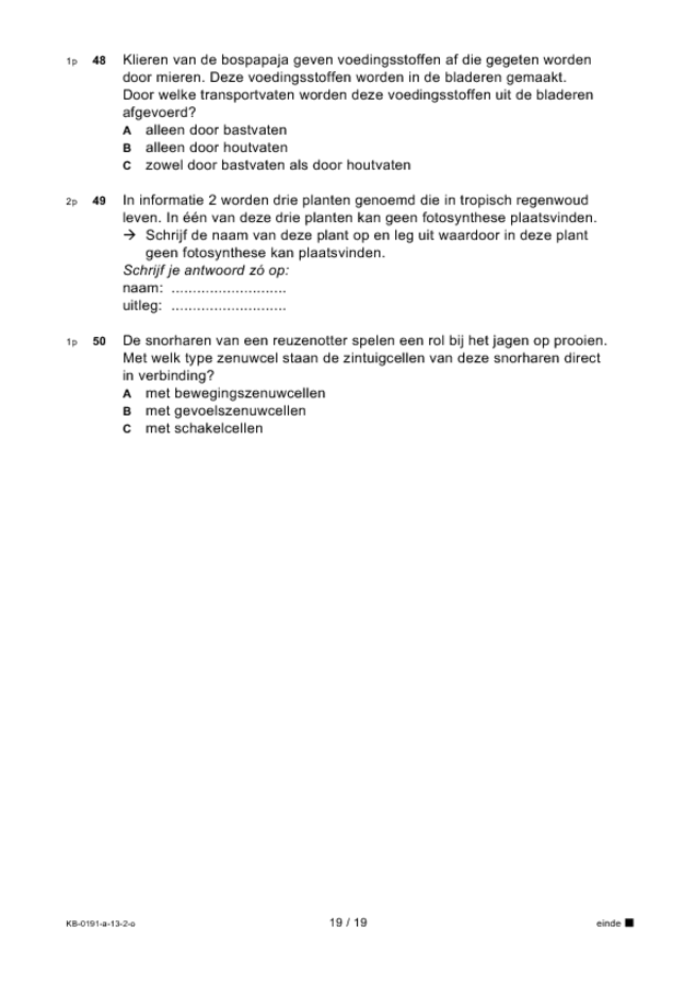 Opgaven examen VMBO KB biologie 2013, tijdvak 2. Pagina 19