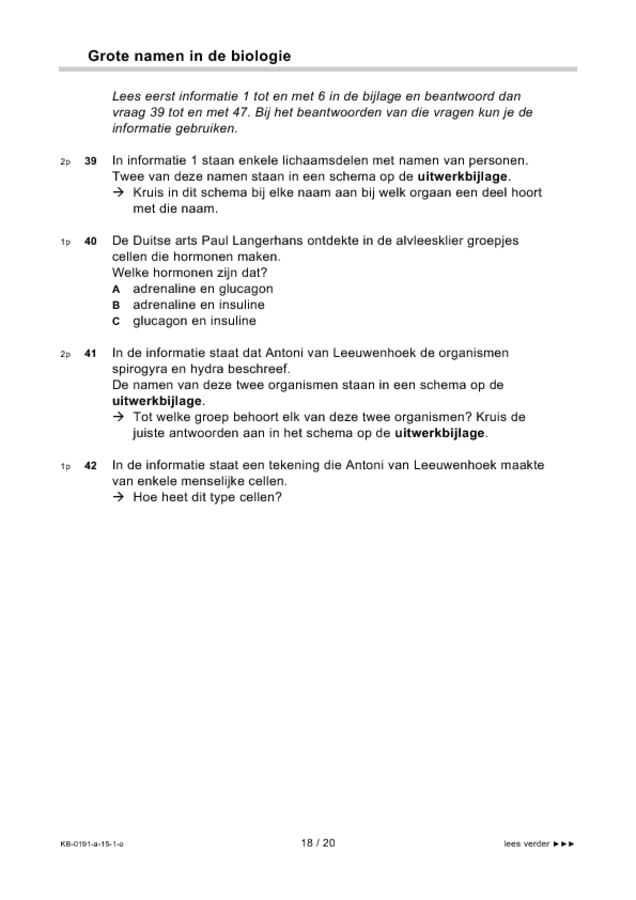 Opgaven examen VMBO KB biologie 2015, tijdvak 1. Pagina 18