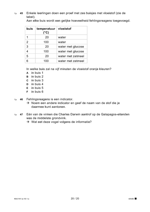 Opgaven examen VMBO KB biologie 2015, tijdvak 1. Pagina 20