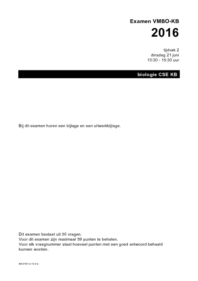 Opgaven examen VMBO KB biologie 2016, tijdvak 2. Pagina 1