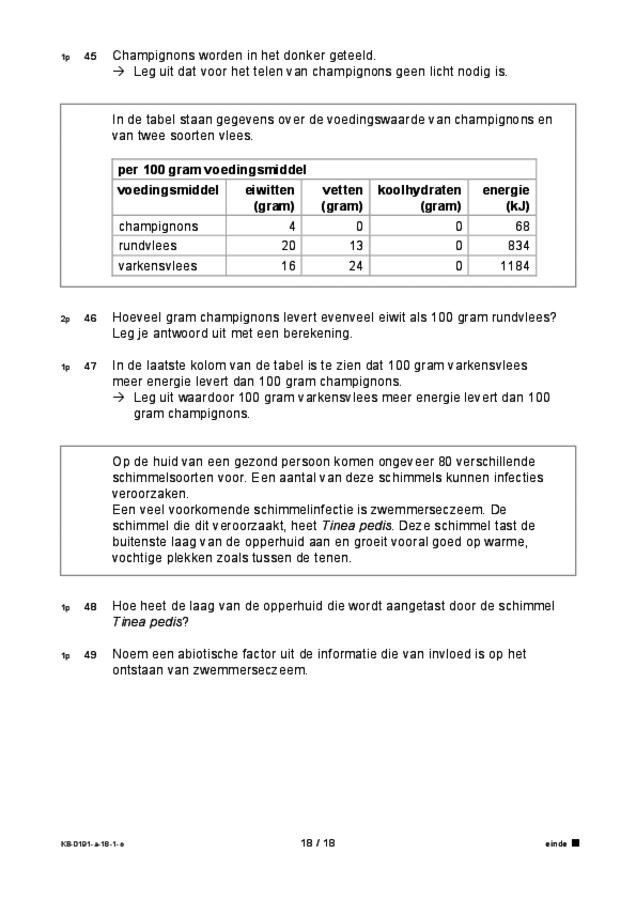 Opgaven examen VMBO KB biologie 2018, tijdvak 1. Pagina 18