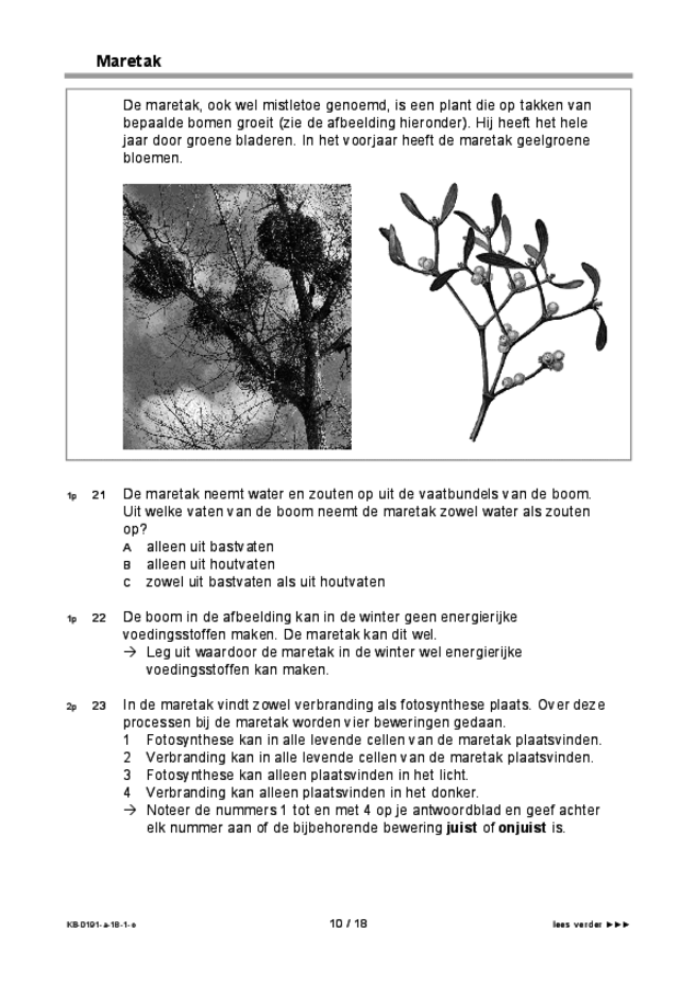 Opgaven examen VMBO KB biologie 2018, tijdvak 1. Pagina 10