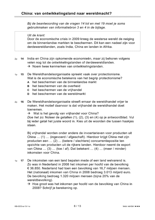 Examen Havo Economie 2013 Tijdvak 2